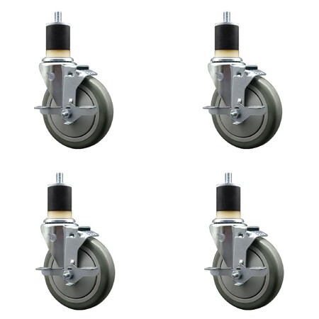 Service Caster 5'' SS Gray Poly Swivel 1-7/8'' Expanding Stem Caster Set with Brake, 4PK SCC-SSEX20S514-PPUB-TLB-178-4